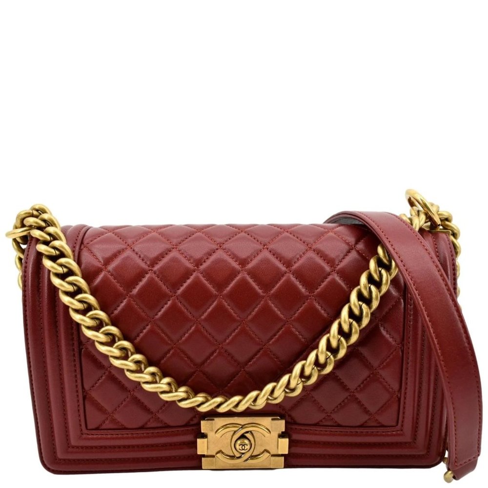 CHANEL Medium Boy Flap Calf Leather Shoulder Bag Red - Picture 1 of 14